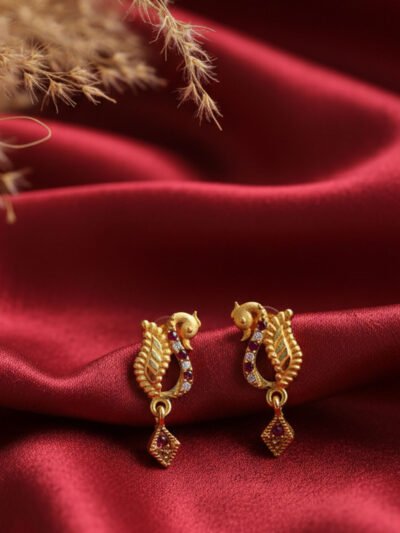 Gold peacock drop earrings
