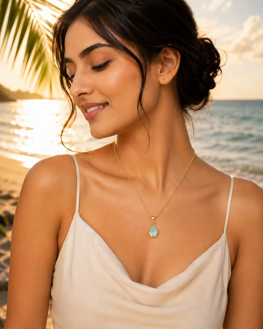 18K Gold Plated Stainless steel Drop Pendant Chain Necklace