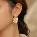 White Pearl Gold Work Earrings