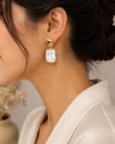 18K Gold Plated Stainless Steel Pearl Dangler Earrings