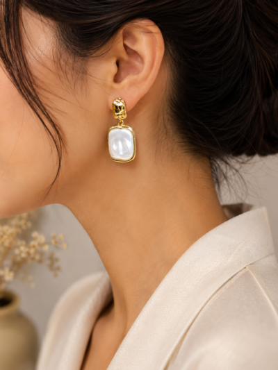 18K Gold Plated Stainless Steel Pearl Dangler Earrings