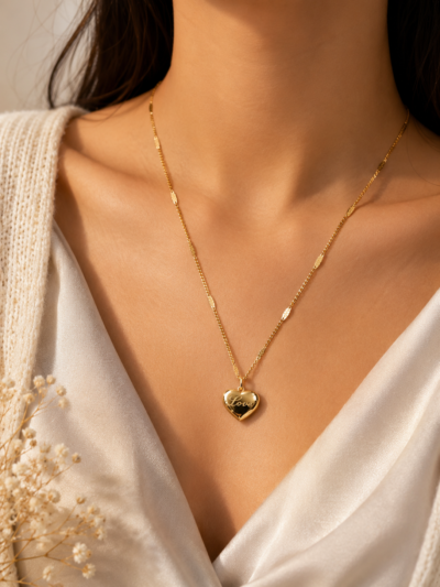 18K Gold Plated Stainless Steel Love Heart  Pendent Chain
