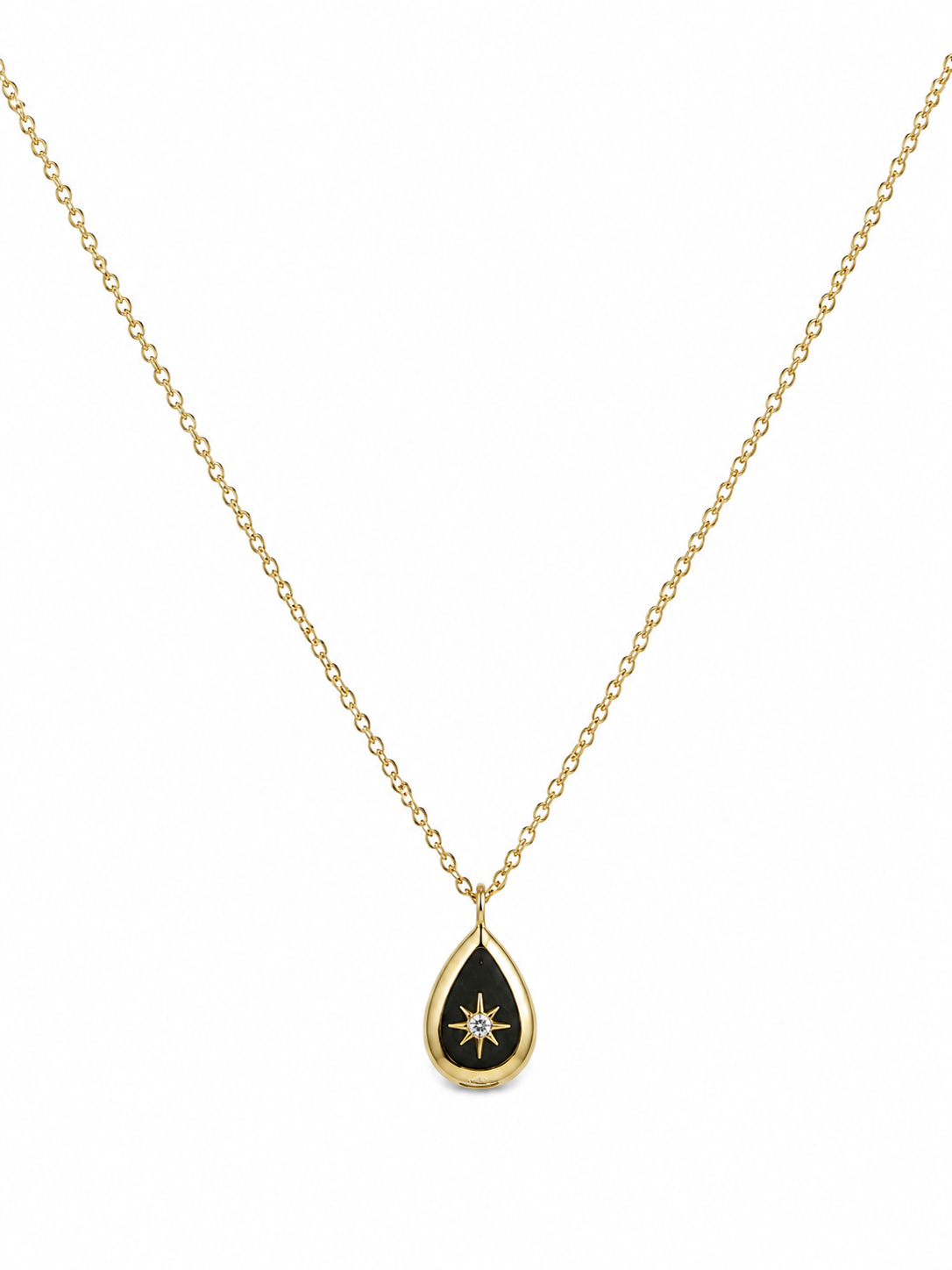 18K gold plated pendant, stainless steel teardrop design with a sparkling star pendent. - Image 3